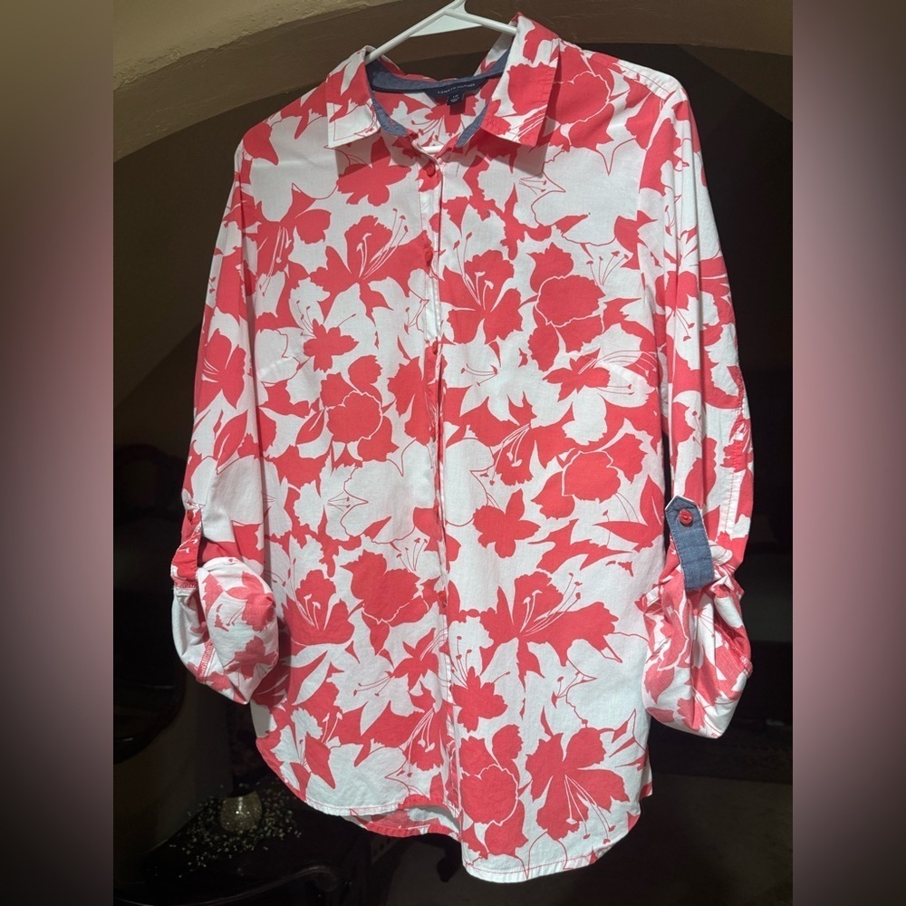 Tommy Hilfiger Red and White Floral Men's Shirt - Picture 4 of 4
